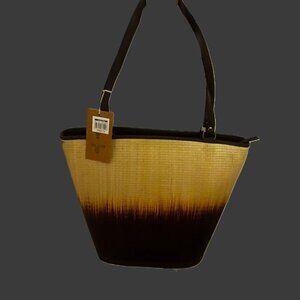 Sac Buri Palm Rattan Woven Ombre' Philippine's Shoulder Bag w/ Gold Hardware NWT